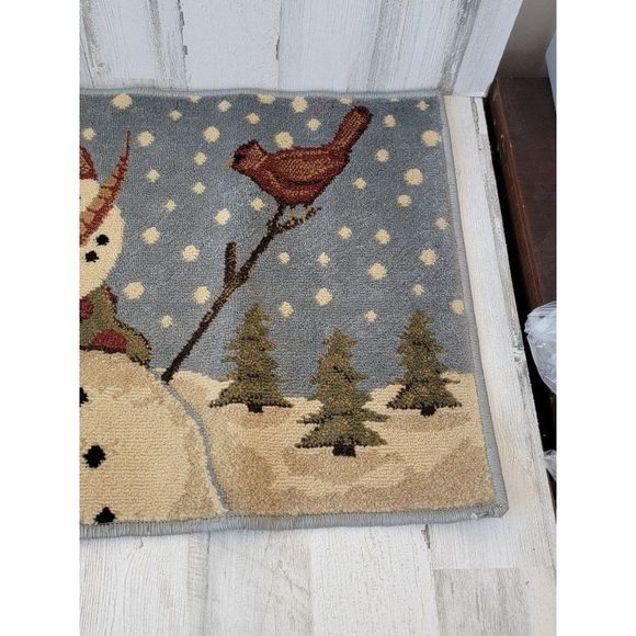 Snowman red Cardinals snow rug mat xmas decor - Picture 5 of 13